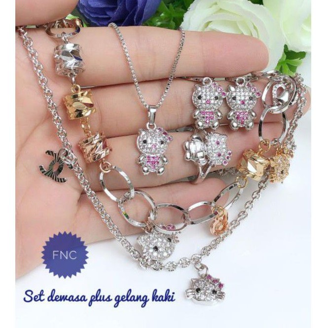 (FEB) Set Perhiasan DEWASA Lapis Emas Xuping Gelang Tangan Kaki Kalung Cincin Anting Hello Kitty