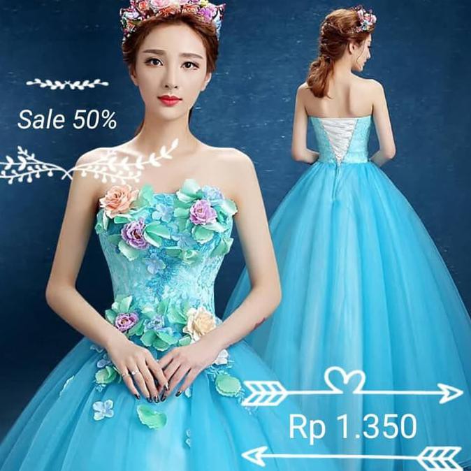 Gaun Pengantin Biru - Wedding Dress Biru - Gaun Pesta Biru R86 Berkualitas