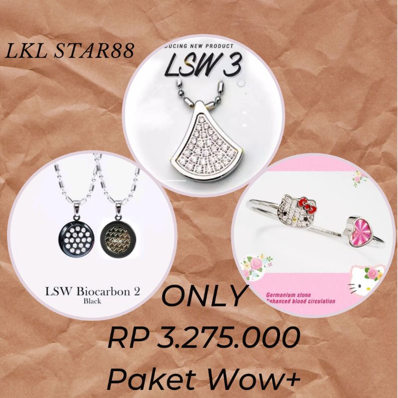 Paket LSW 3 BioPendant Carbon + LSW Biocarbon2 Black + Bangle Hello Kitty ORIGINAL MCI