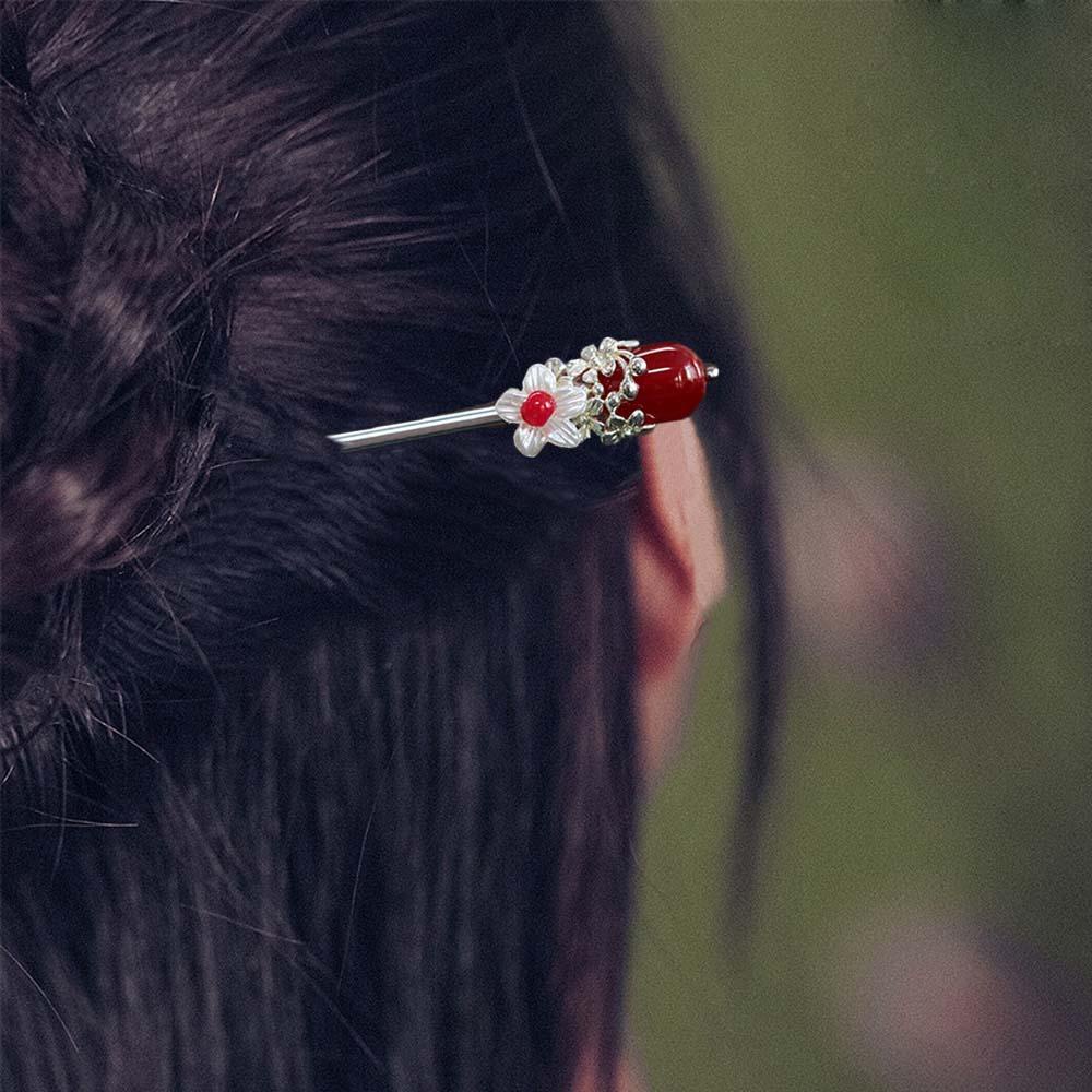 Needway Jepit Rambut Logam Vintage Gaya Cina Wanita Imitasi Giok Rumbai Gadis Hair Fork