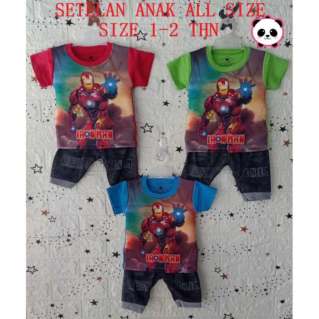 SETELAN JOGGER SCUBA IRONMAN / SETELAN BAJU DAN CELANA  PENDEK ANAK