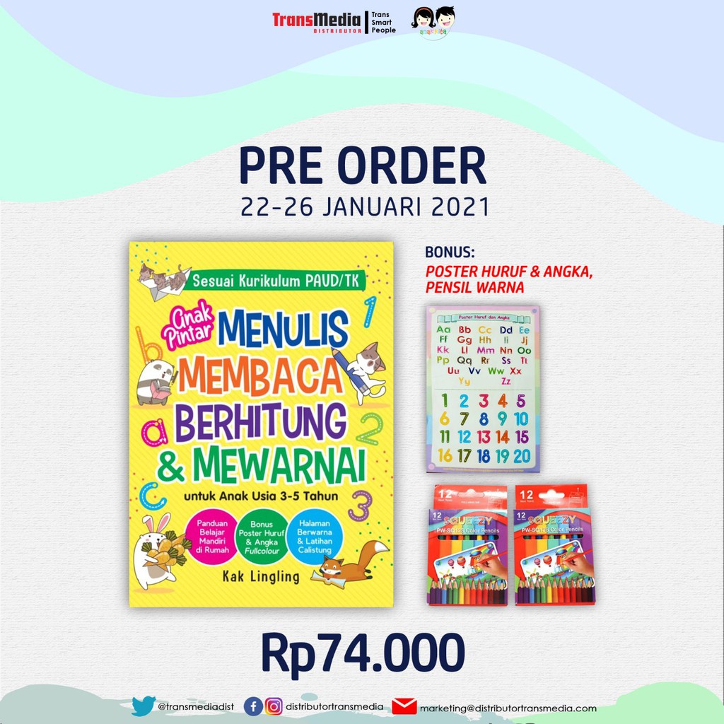 Anak Pintar Menulis, Membaca, Berhitung & Mewarnai - Kak Lingling