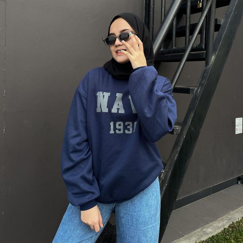 SWEATER WANITA - NAVY 1930 SWEATER - ATASAN WANITA - SWEATER FLEECE - PAKAIAN TERLARIS - KOREAN STYLE