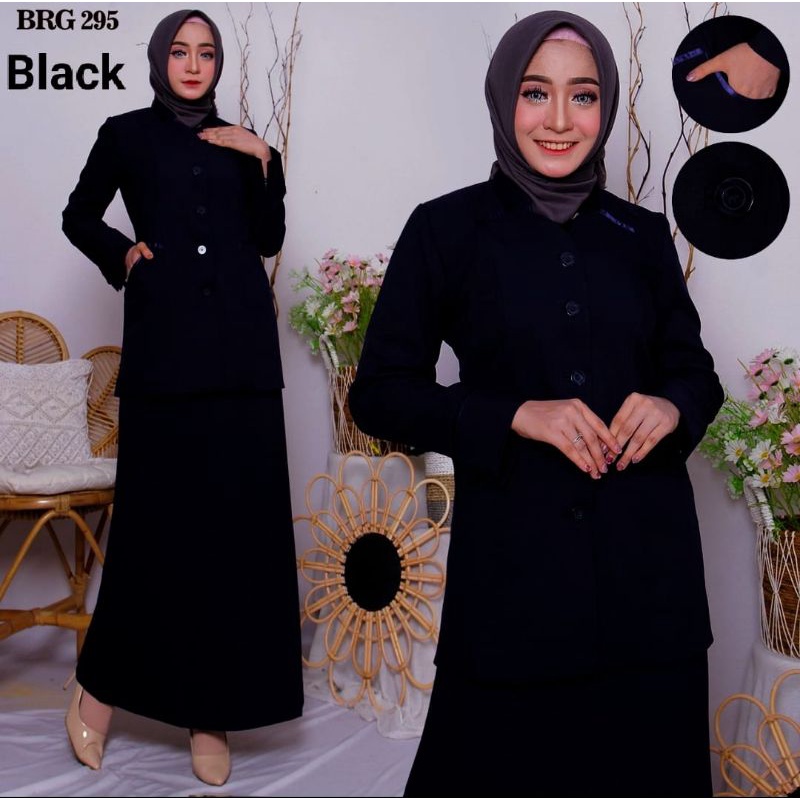 Baju Seragam Kerja Kantor Wanita Warna Hitam set Rok A Seragam Pemda Warna Hitam Stelan Rok A Blazer