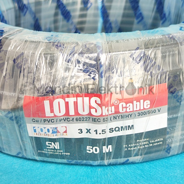 (Roll) Kabel Listrik Serabut isi 3 x 1.5mm Lotusku - Kabel Pompa Satelit Roll 50 Meter Lotus - Kabel Listrik Serabut isi 3