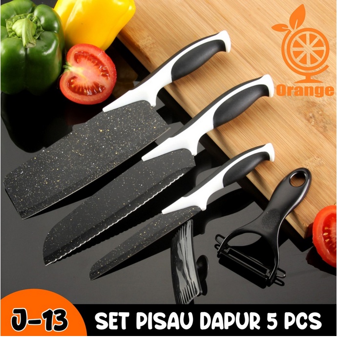 Set Pisau J13 / Pisau Set 5in1 Keramik / Pisau Set Lengkap / Pisau Set Dapur Anti Karat / Alat Pemotong Buah Sayur Daging / Pisau Roti Alat Pengupas Kentang dan Wortel Mudah dan Praktis