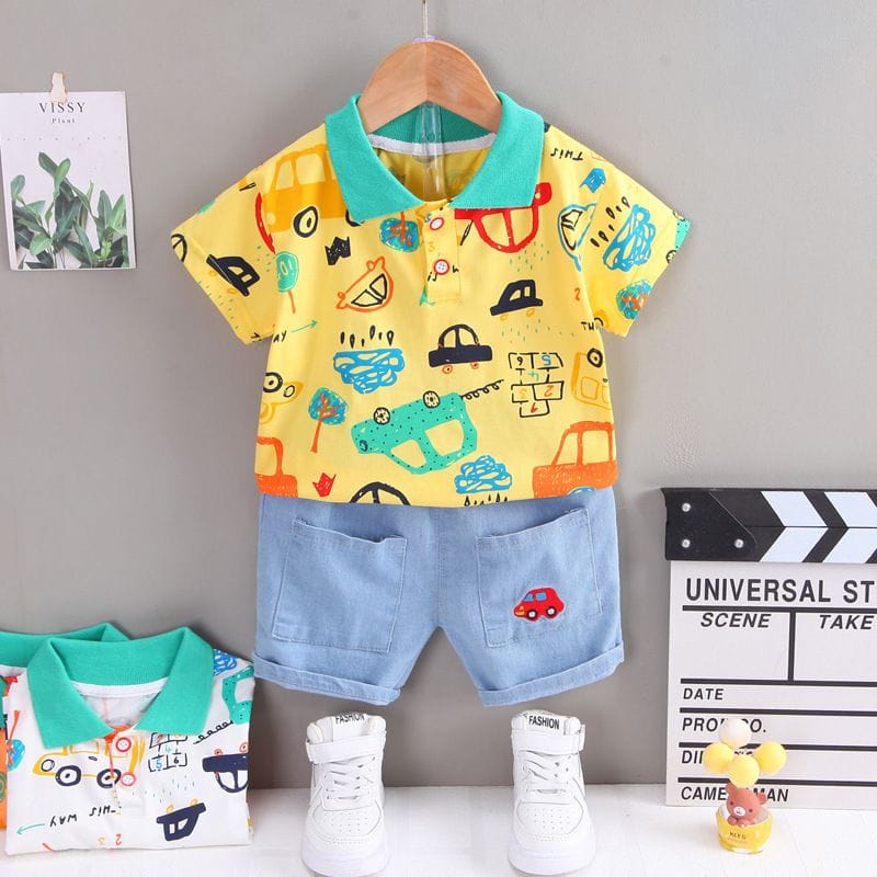 LittleAaron  SET WANGKI TURBO CARS EBV Setelan Kaos Anak Bayi Laki-laki Pendek 6bulan - 4tahun