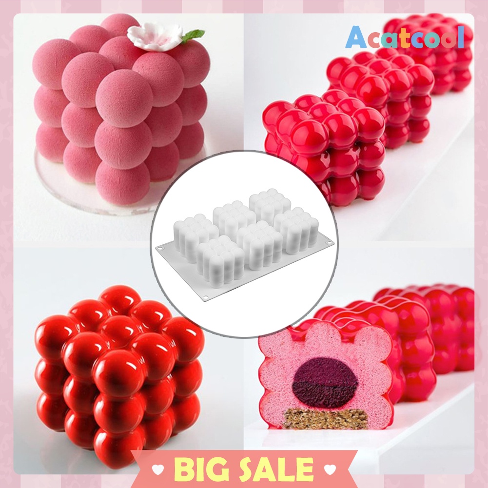 6 Cavities 3D Cube Candle Plaster Mould Silicone Square Bubble Dessert Mold