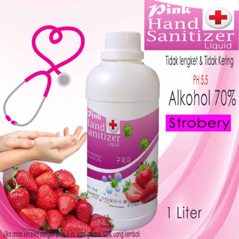 hand sanitizer cair 1 liter antiseptik aroma stroberi izin kemenkes