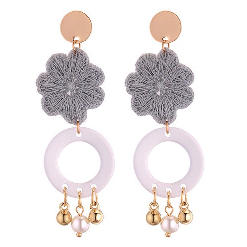 LRC Anting Tusuk Fashion Flower Shape Decorated Earrings