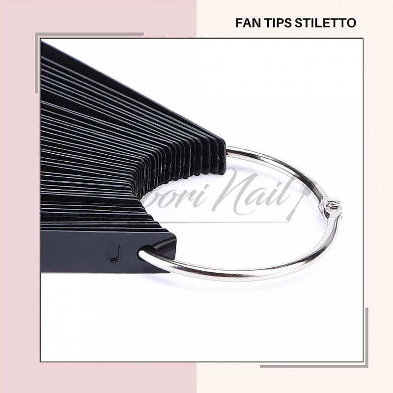 Fan tip stiletto 50pcs color black natural cream clear ring fan tips display nail art runcing