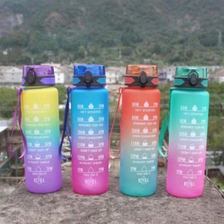 Botol 1Liter Viral/Nagita/Botol Pelangi Penanda Waktu Free Sticker