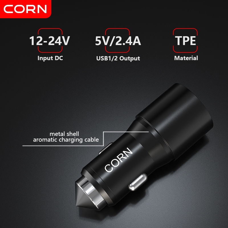 【✔️Murah】 CORN 2.4A QC3.0 Charger Mobil/Colokan Mobil Dual Output Fast Charging Casan mobil Fast Adapter