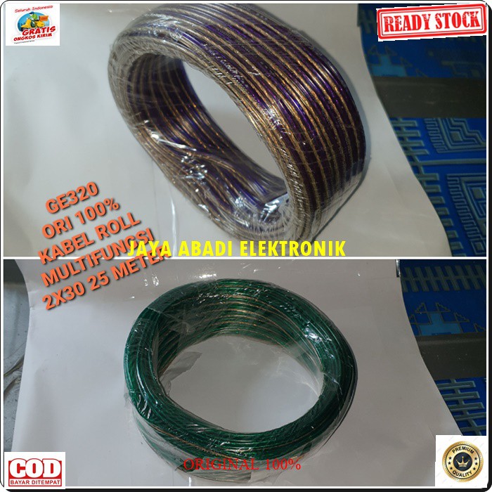 G320 Kabel rol tranparan 2x30 25 meter Cable roll speaker listrik multifungsi multi elektronik elektrik bening original audio spk serabut G320  BISA BUAT LISTRIK ATAU SPEAKER MULTI FUNGSI  Harga diatas adalah untuk 1 rol  Kabel Serabut Listrik Audio Speak