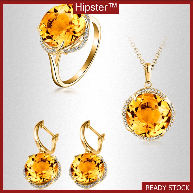 Fashion Natural Citrine Colored Gemstone Set Three-Piece Set