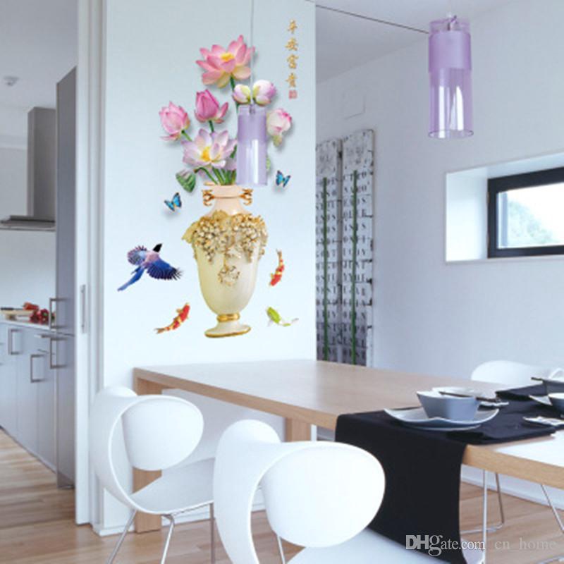 WPSBGS SK9328 LOTUS 3D VASE 60X90 WALLSTICKER WAL STIKER DINDING