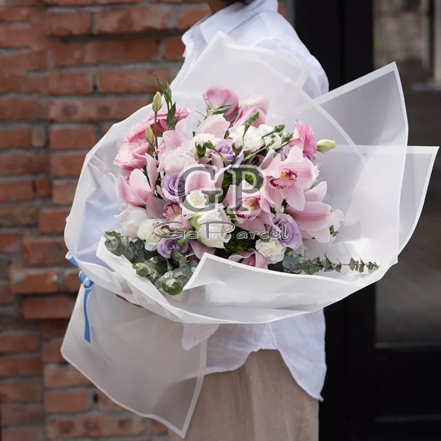 ( 5 Lembar ) TRANSLUCENT LINE EDGE - FLOWER WRAPPING PAPER CELLOPHANE EDGE MATTE TRANSLUCENT
