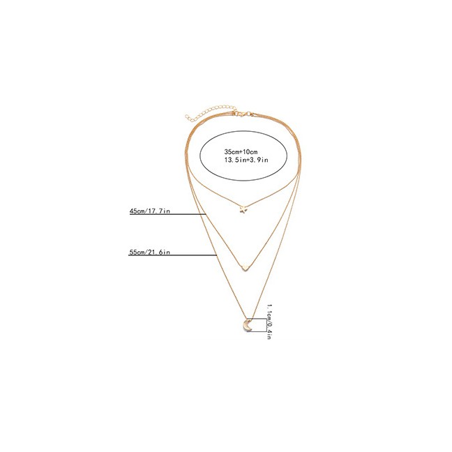 LRC Kalung Fashion Golden Love Five-pointed Star Moon Alloy Multi-layer Necklace K48334