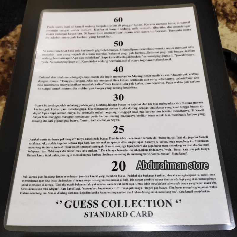 kartu jeager / reading chart / tes baca