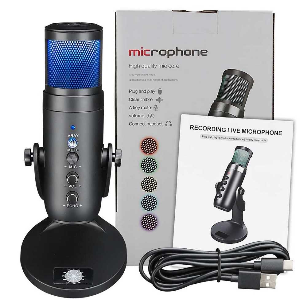 LEORY Microphone Condenser USB Mikrofon Kondensor RGB Light - JD-950 ( Mughnii )