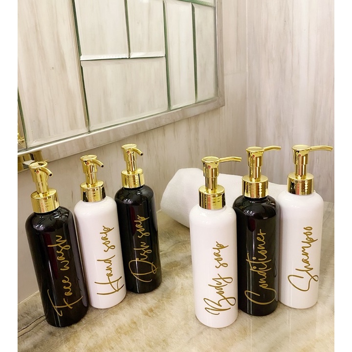 botol 250ml HITAM/PUTIH glossy GOLD NEW pump LUXURY. aesthetic bottle minimalist refill organizer tempat sabun cair isi ulang estetik