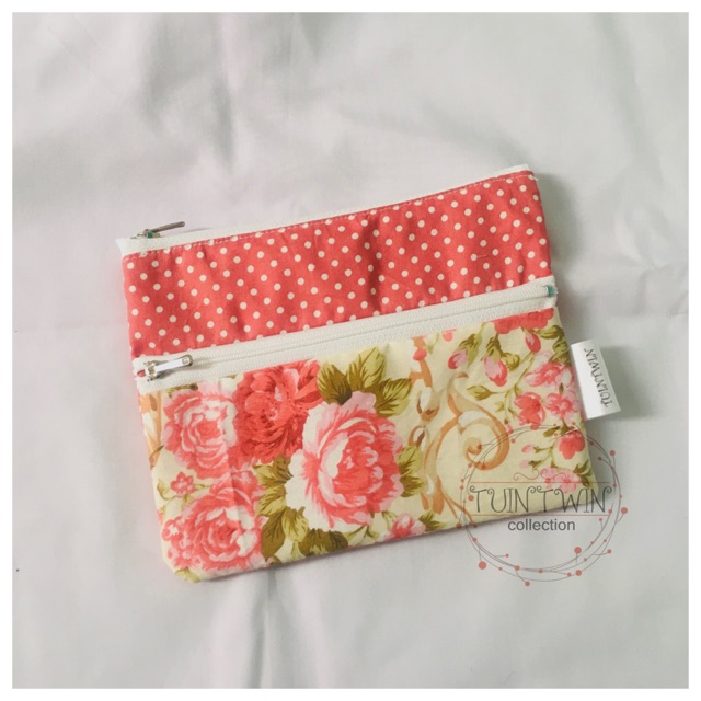 

Pencilcase Saku Polkadot - Flower Bunga Vintage Tempat Pensil Saku Pouch Resleting Tuintwin