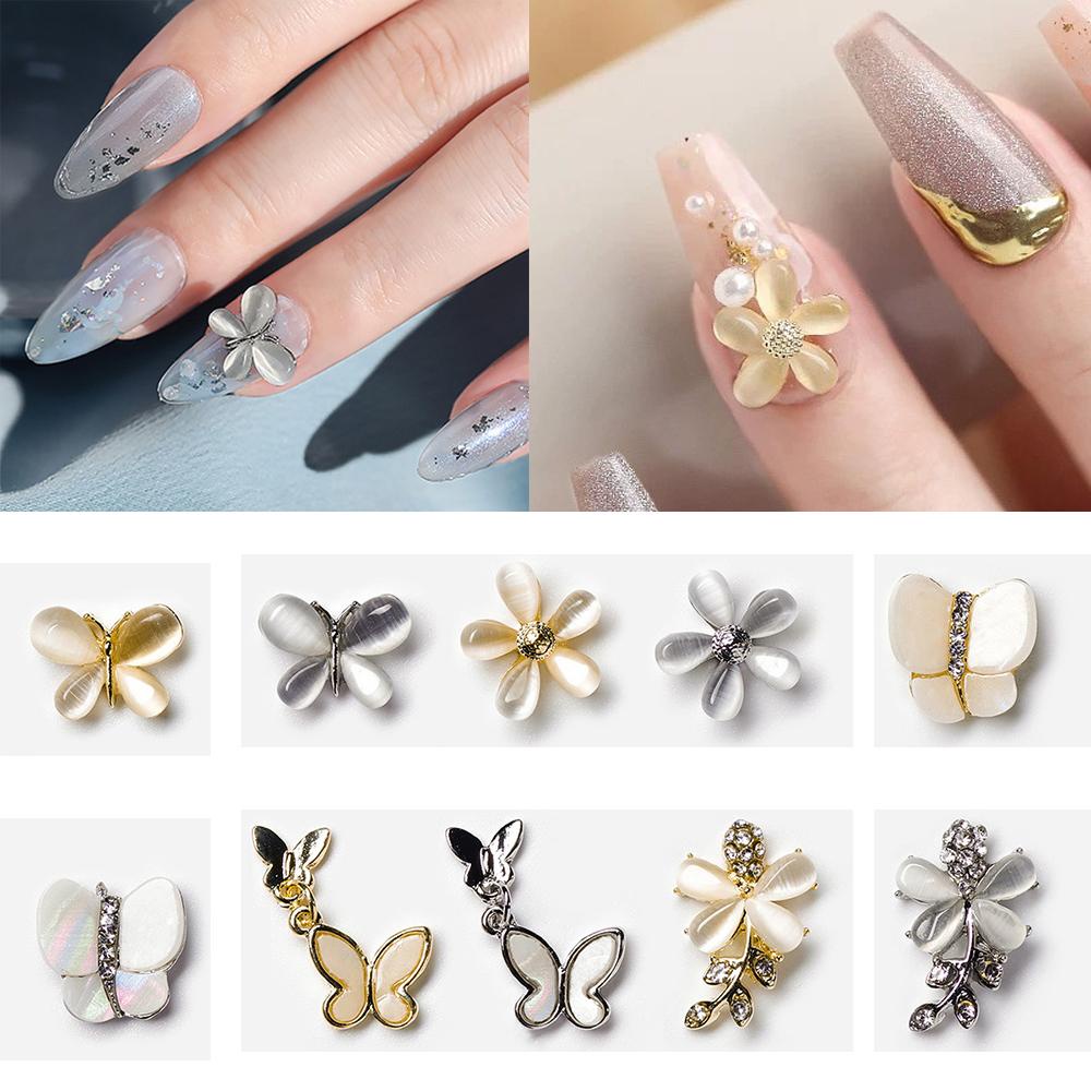 AUGUSTINA Agustina Dekorasi Nail Art DIY 5Pcs Mata Kucing Batu Berlian Imitasi Zirkon Kupu-Kupu