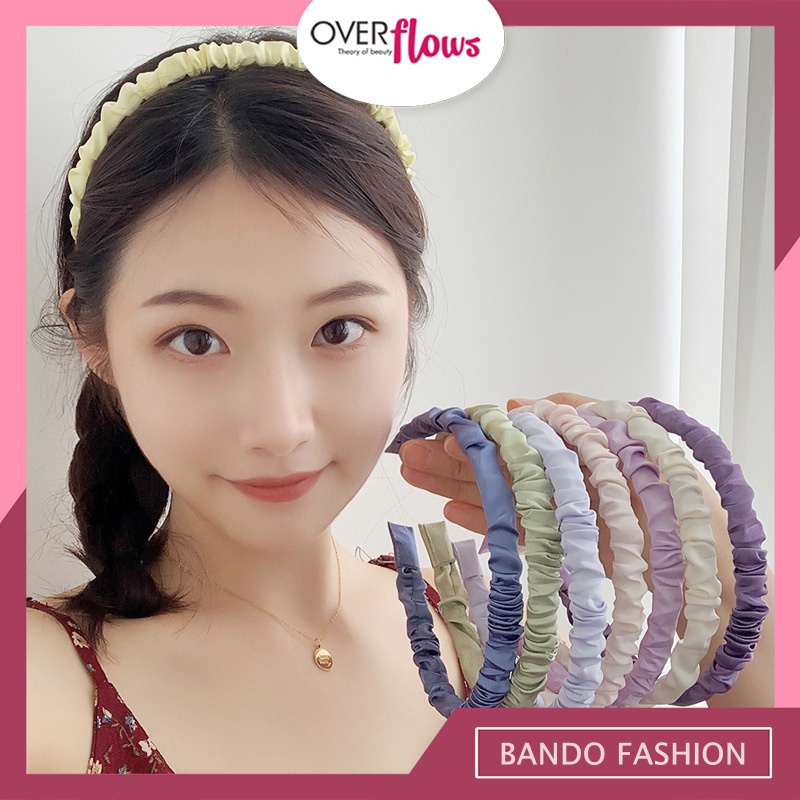OVERFLOWS.ID Bando Scrunchie Mini Model Kerut Bahan Satin Ala Korea Import Murah Satine Headband