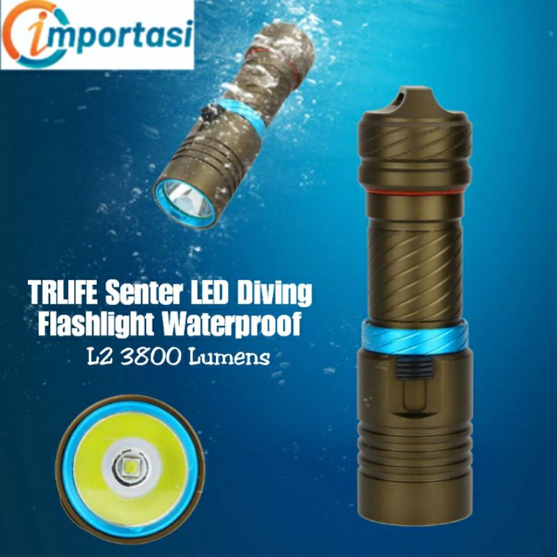 TAFFLED Senter LED Diving Underwater L2 3800 Lumen Waterproof Scuba Selam 100m