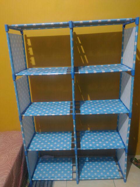 (r05 Double) Rak Buku Rak Portable Serbaguna 2 Sisi (mudah Dibongkar Pasang)