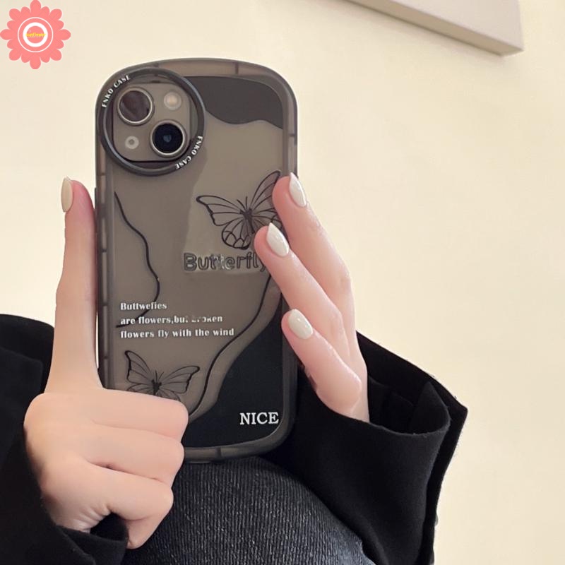 Casing Retro Butterfly Hitam Oppo A17 A15s A55 A16S A5 A9 2020 A53 A31 A17K A15 A16 A57 A7 A16K A16E A1K A95 A33 A3s A7 A54 A96 A5s A12 A74 A76 A12E Reno8 5 6 7 4F Lembut Casing TPU