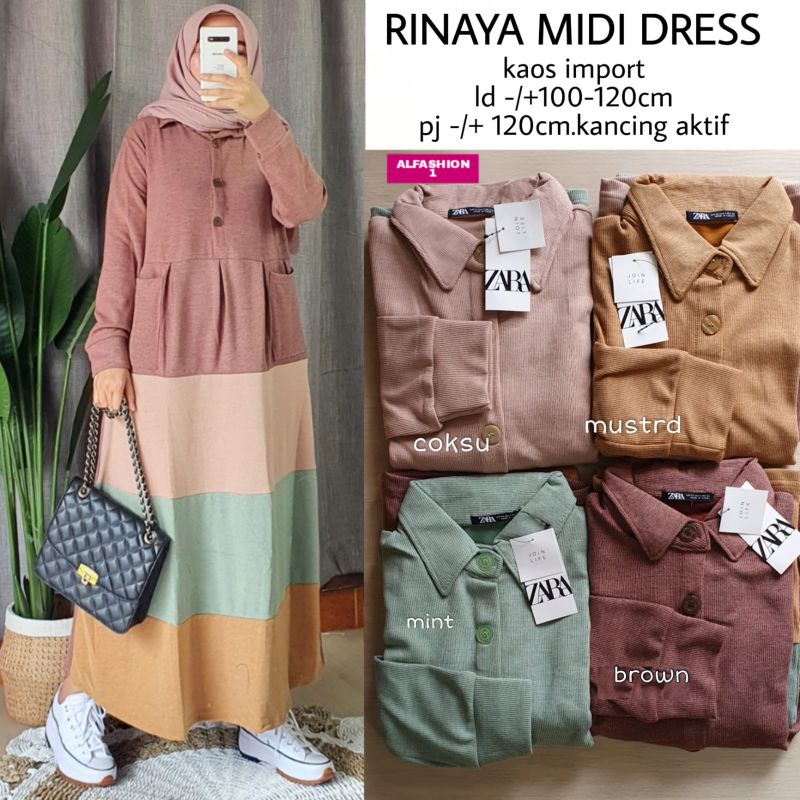 (BISA COD) RINAYA MIDI DRESS // DRESS MIDI WANITA ORI ALFASHION