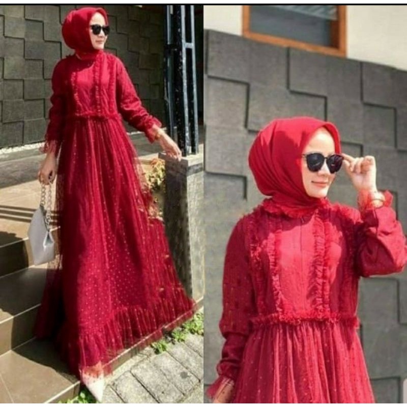Maxi Dotty Hainun / Brukat - Gamis Brukat Dress Muslim Gamis Muslim Wanita Brukat Dress Terbaru