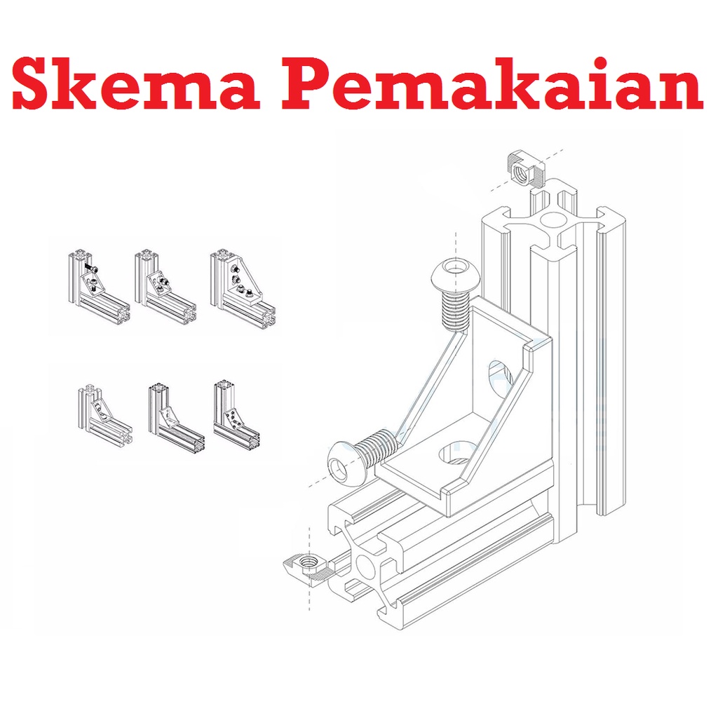 [HAEBOT] Bracket Siku Angle Corner Penghubung Aluminium Profile 2020 AP220 Gusset Element Konektor Series 20x20x17 T Slot V Slot 90 derajat Logam Die Casting Mini