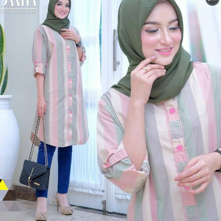Model Keren.. Tunik salur Terbaru Tunik garis salur Wanita katun 6SN