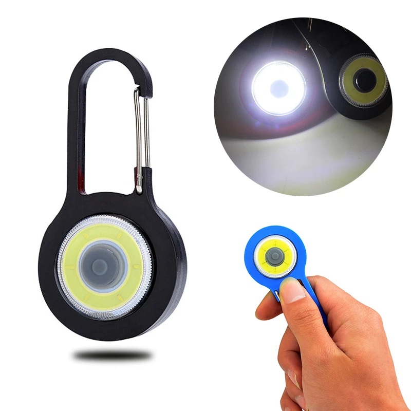 Lampu Senter LED COB Mini Tenaga Baterai Dengan Kait Gantungan Kunci Carabiner Untuk Hiking / Camping / Bersepeda