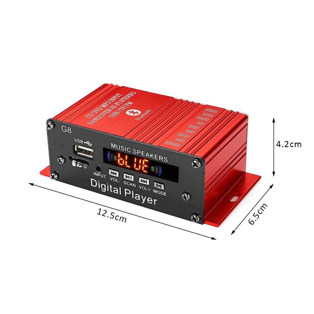 CLAITE Penguat Daya Audio Mobil Car Audio Power Amplifier 12V 200W G8-Merah