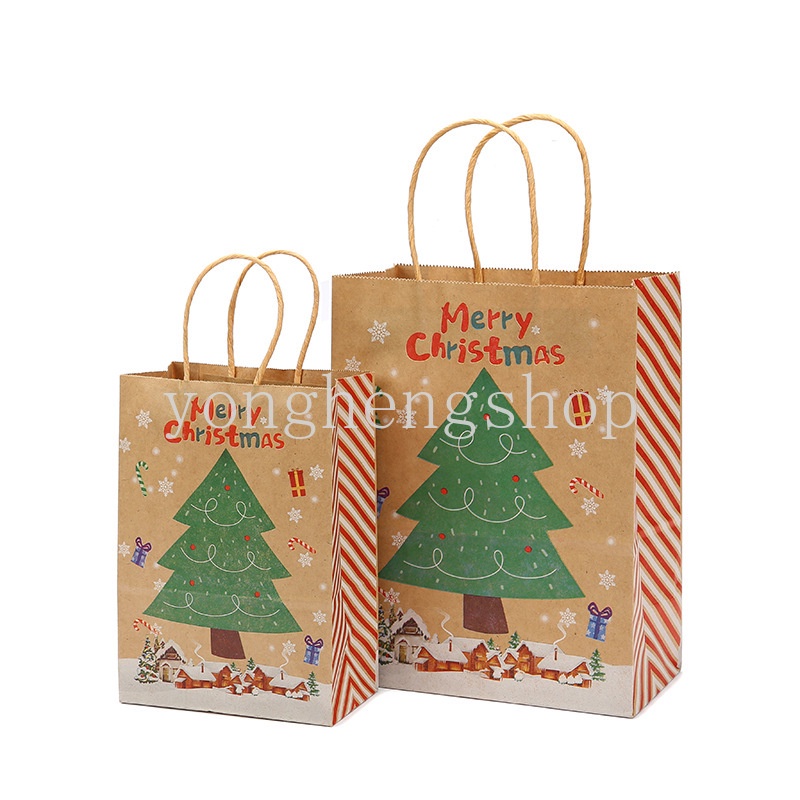 Tas Kertas Kraft Portable Motif Santa Claus Untuk Kemasan Hadiah Natal