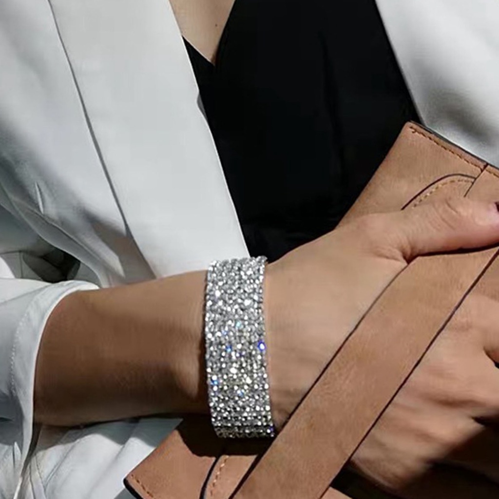 Hu Hu Hu Hu Hu Alat Bantu Pasang Kacamata♡ Gelang Tangan Berlian Imitasi Stretch Multi Baris Untuk Pengantin Wanita