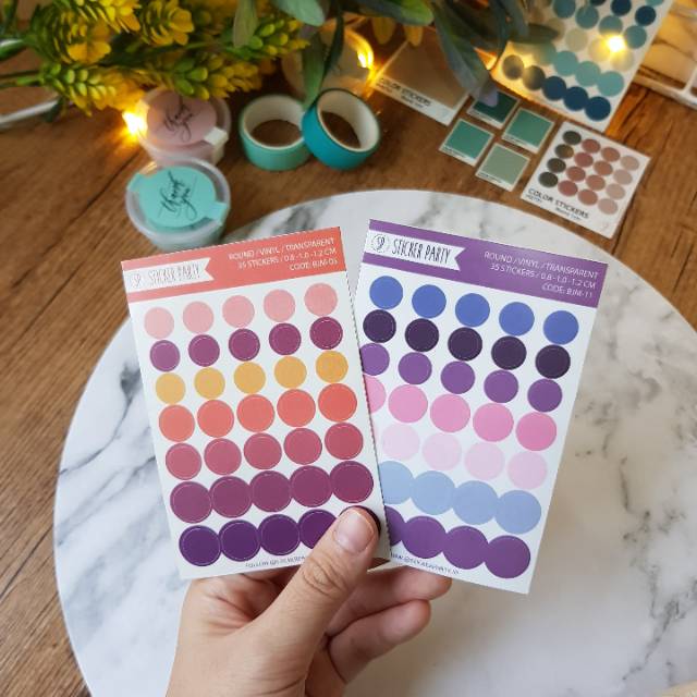 [Sticker Party] Sticker Dot Mini Transparan Bulat Warna Palette Gradasi 0,8 CM- 1CM-3