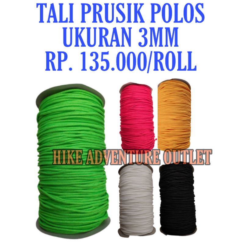 TALI PRUSIK POLOS 3MM PER ROLL - TALI PARACORD TENDA - TALI OUTDOOR