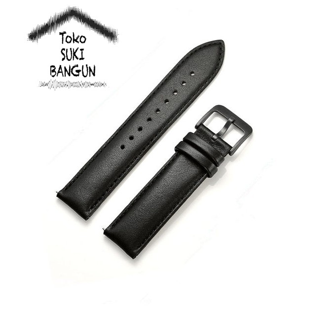 TALI JAM 20mm Leather PLAIN Buckle BLACK Kulit Watch Strap