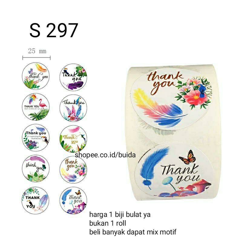 

stiker sticker label thank you artistik kreatif tropical aesthetic feather butterfly flower S297