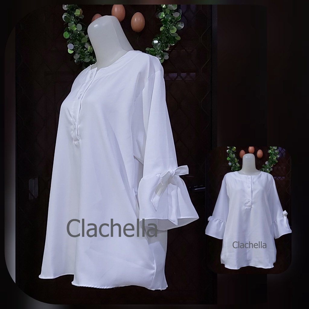 Clachella Baju Atasan Wanita Putih Motif Polos, Blus B1B8597