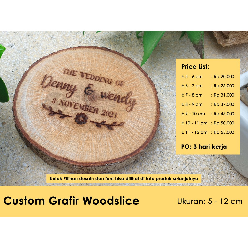 Custom  Grafir Nama Woodslice - Dekorasi mahar