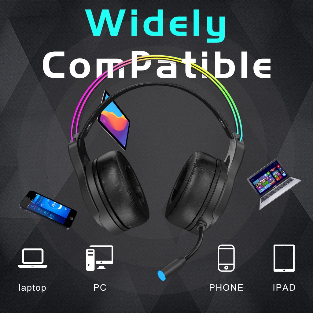 ColorCoral RGB Headset Bando Gaming With Mic Stereo Sound LED Headband Backlight Noise Reduction Headphone Henset Gaming for PC Pubg