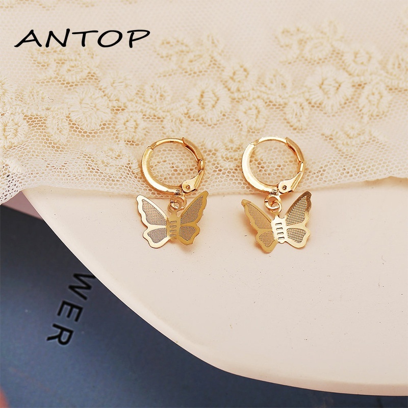 Fashion Anting Kupu-Kupu Logam Antik Untuk Wanita Sederhana Liontin Anting-Anting Emas Aksesoris Wanita ANTOP