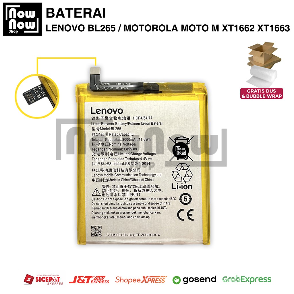 Baterai Motorola Moto M Lenovo BL265 BL 265 XT1662 XT1663 Original Batre Batrai Batere Battery HP
