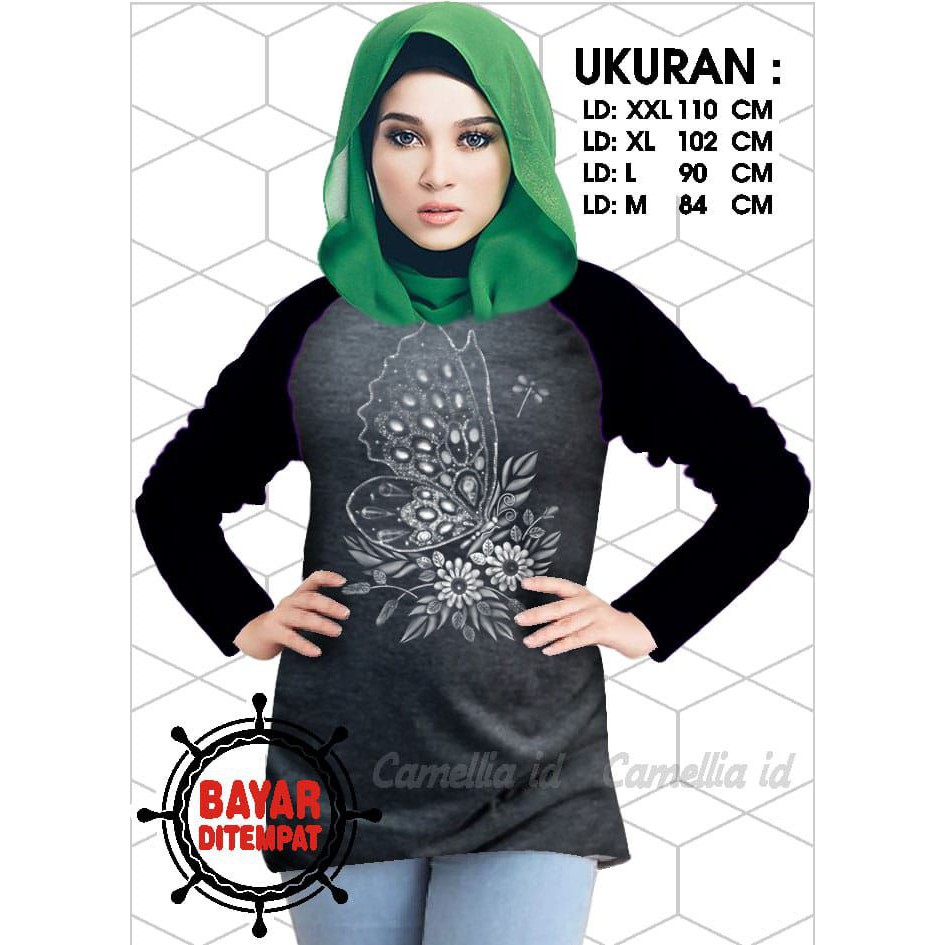 Kaos Raglan (KUPU2)/Kaos Wanita Lengan Panjang/ Kaos Wanita/ Kaos Cewek/ Kaos Oblong/Misty