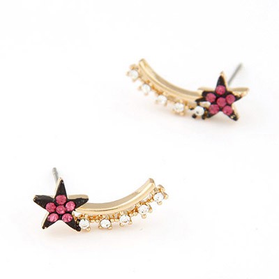 LRC Anting Tusuk Monarchy plum red CZ diamond decorated star shap design alloy Stud Earrings A35267